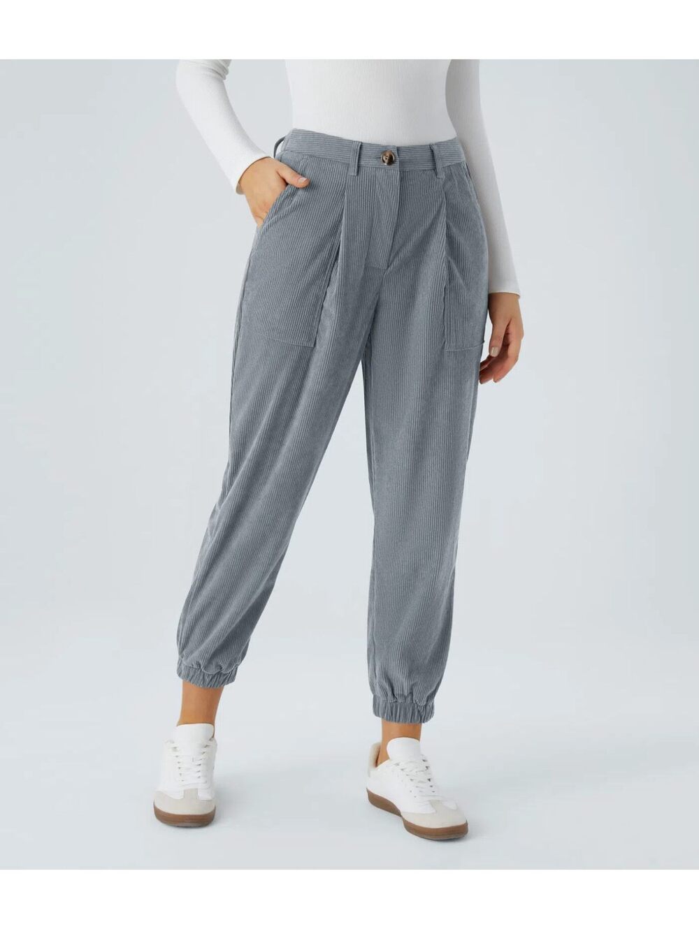 HALARA Mid Rise Zipper Pockets Corduroy Casual Joggers- M Reg